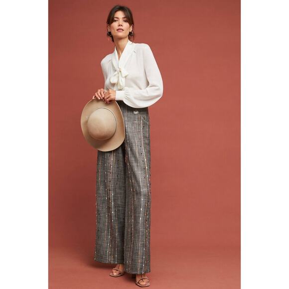 Anthropologie Eva Franco Wide Leg Pants Gray High-Rise Women's Small - Picture 6 of 10
